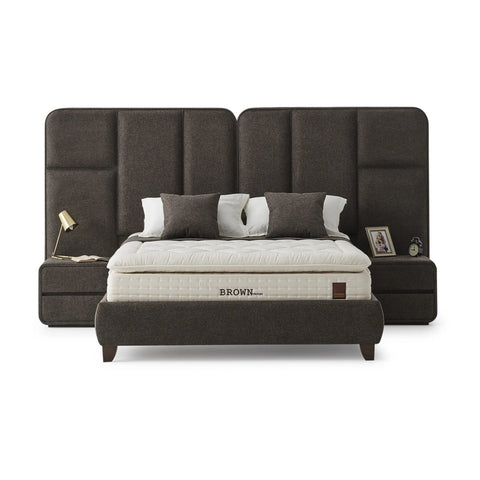 Brown Dublin Boxspringbett Set: 5-Zonen-Taschenfederkern, Mikro-Federkern & Doppelkern-Technologie für Optimalen Schlafkomfort – Kühlend, Ergonomisch & Wirbelsäulenunterstützend Schlafsinn
