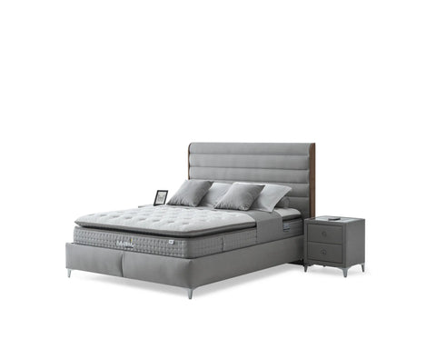 Naomi Kanvas Boxspringbett Set inkl. Matratze – 1600 Federn, Doppelkern-Technologie, Antibakterieller Viscon-Stoff & Keten-Seitenwände für Optimale Unterstützung und Hygienisches Schlafklima Schlafsinn