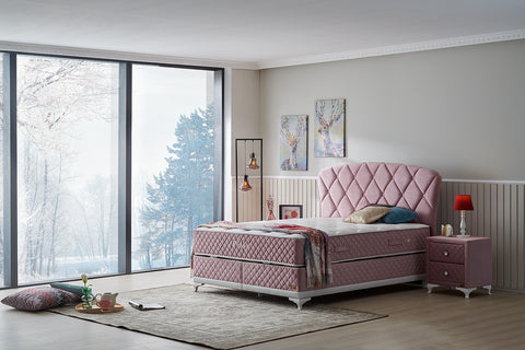 Bambi Pinky Boxspringbett-Set Rosa Wendematratze Taschenfederkern 29cm H3
